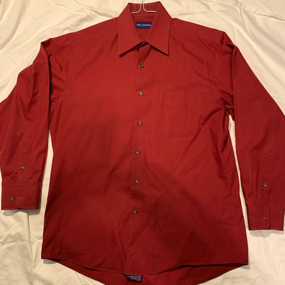 Red Dress Shirt, Polyester and Cotton Blend.